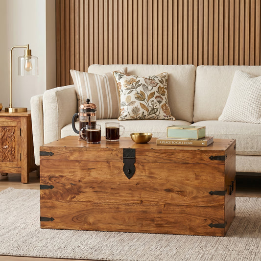 Acacia Wood Shaker Classic Chest Coffee Table  • Storage Trunk  •
