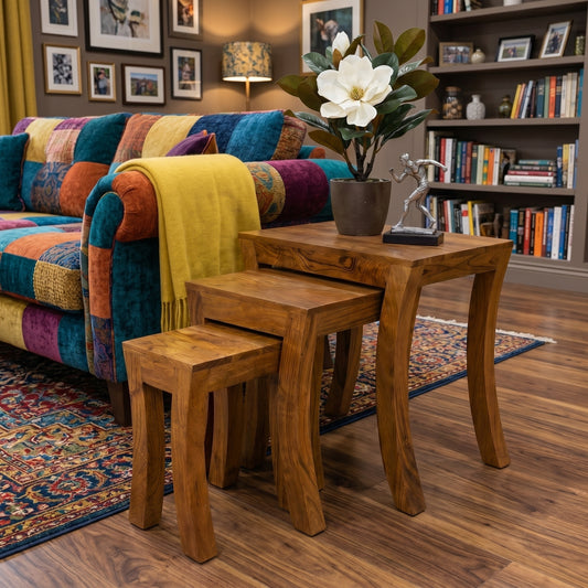 Acacia Wood Nest of Tables Curved Legs