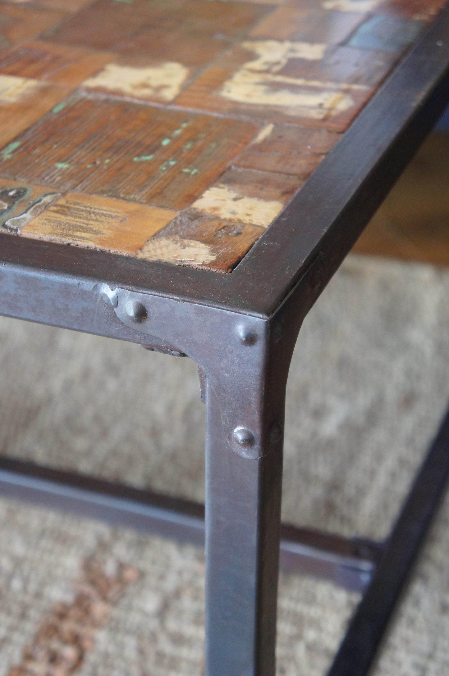 Recycled Old Painted Teak Distressed Table 90x60cm
