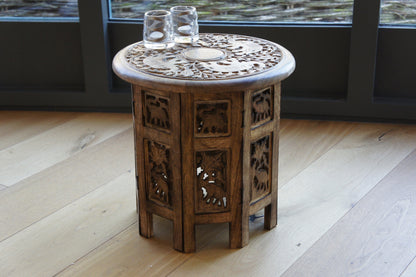 Mangowood Elephant Carved Octagonial Side Table