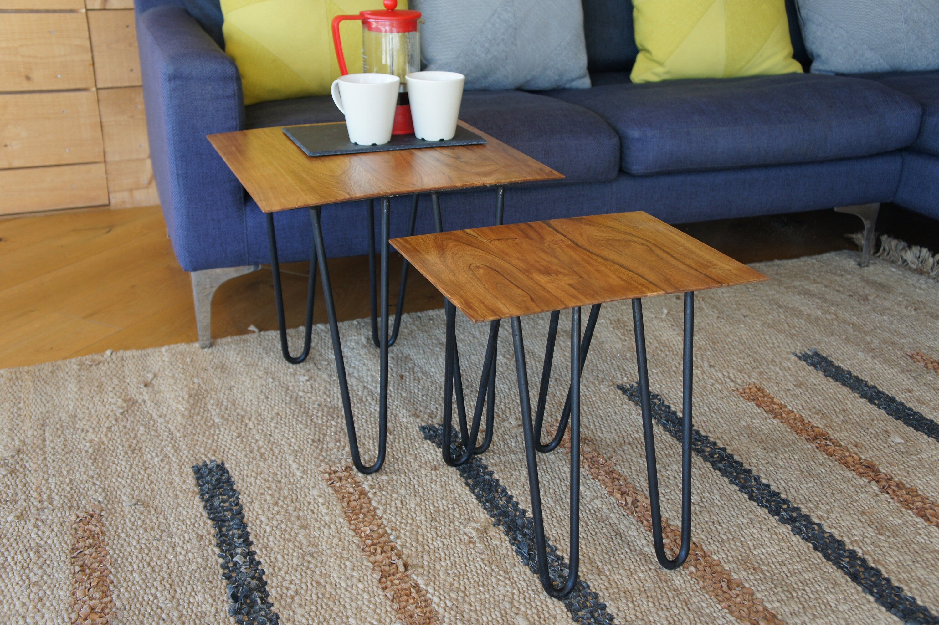 Acacia Wood Hairpin Set 2 Nesting Table