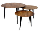 Retro Hardwood Set 3 Nesting Round Tables with Iron Legs