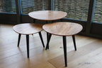 Retro Hardwood Set of 3 Nesting Triangular Tables with Iron Legs