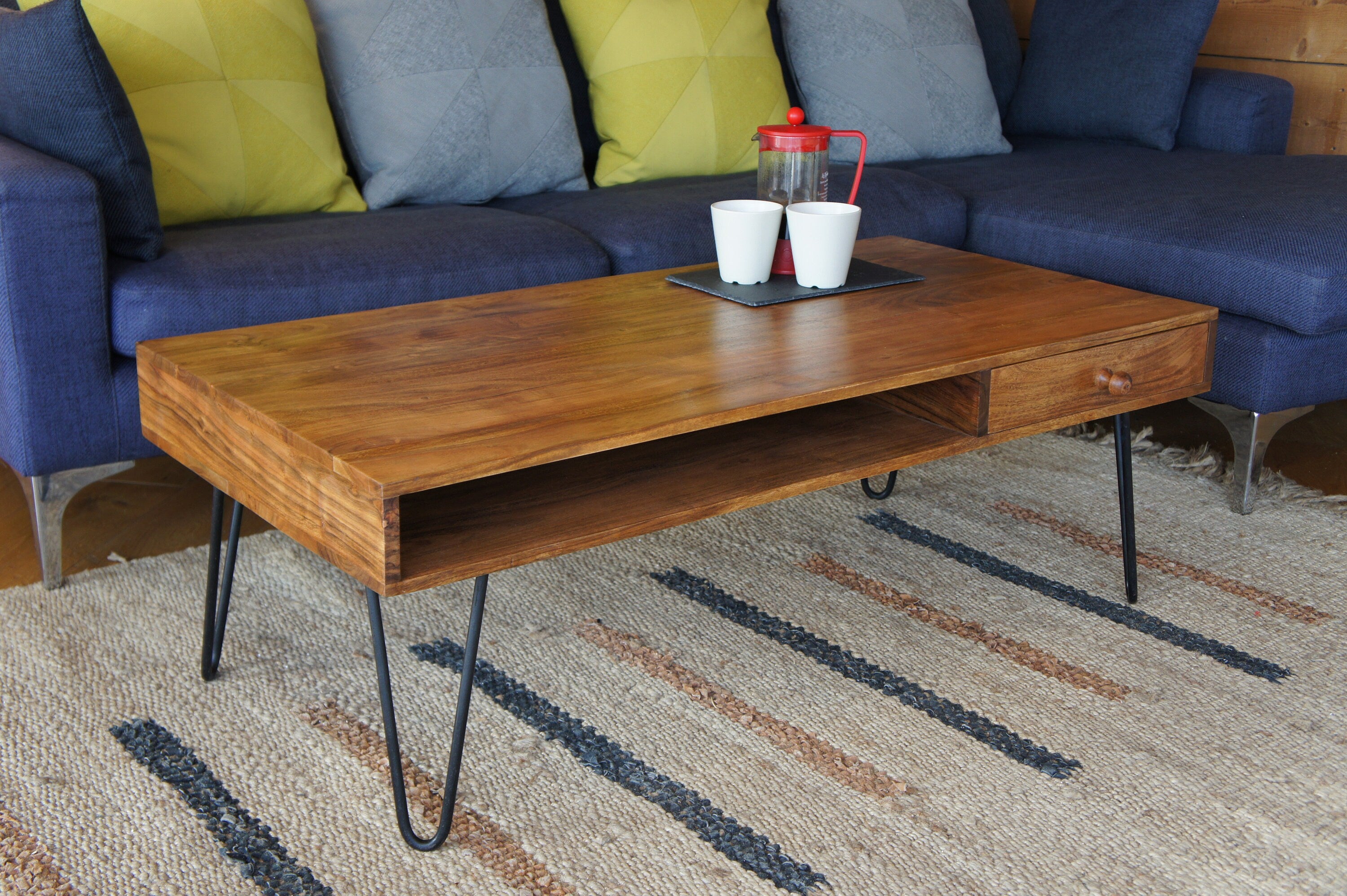 Acacia Wood Hairpin Leg Coffee Table