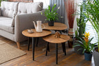 Retro Hardwood Set of 3 Nesting Triangular Tables with Iron Legs