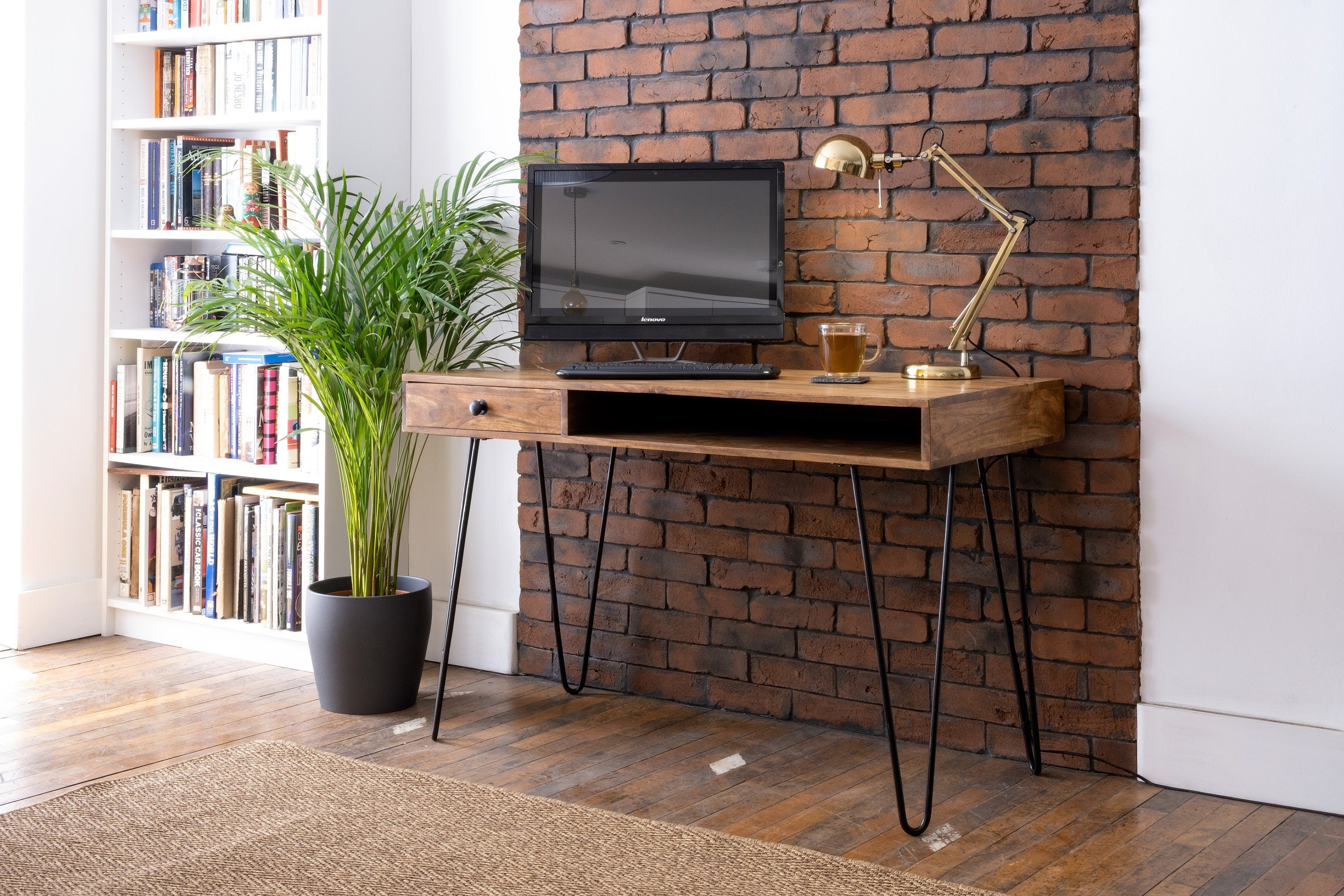 Acacia Wood Hairpin Leg Home Desk