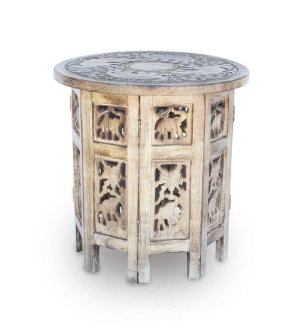 Mangowood Elephant Carved Octagonial Side Table