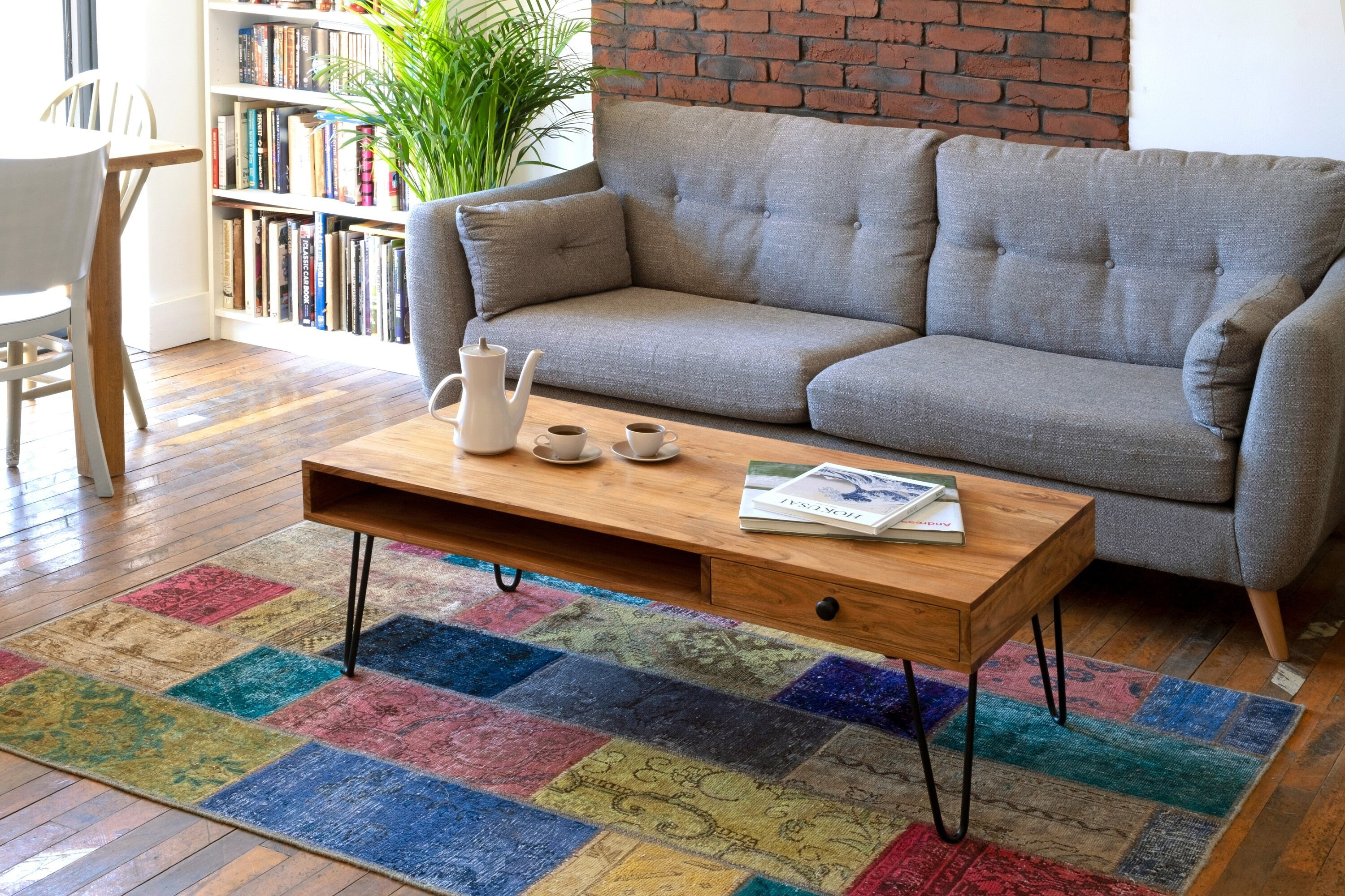 Acacia Wood Hairpin Leg Coffee Table