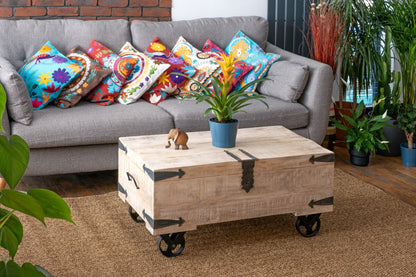 Mango wood Chest Coffee Table on Wheels