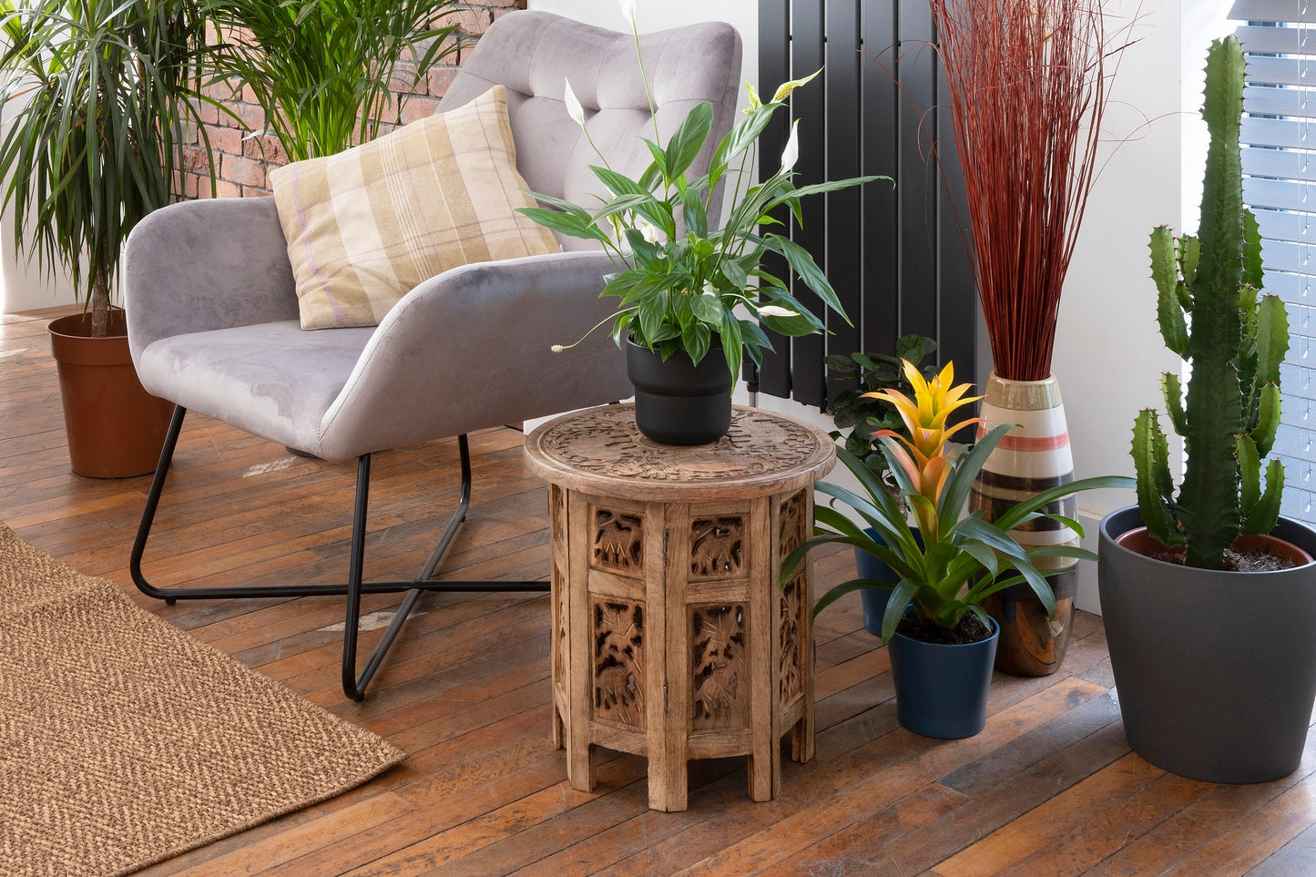 Mangowood Elephant Carved Octagonial Side Table