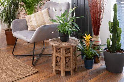 Mangowood Elephant Carved Octagonial Side Table