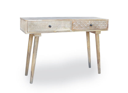 Destressed Mangowood Computer Desk with Carved Drawers