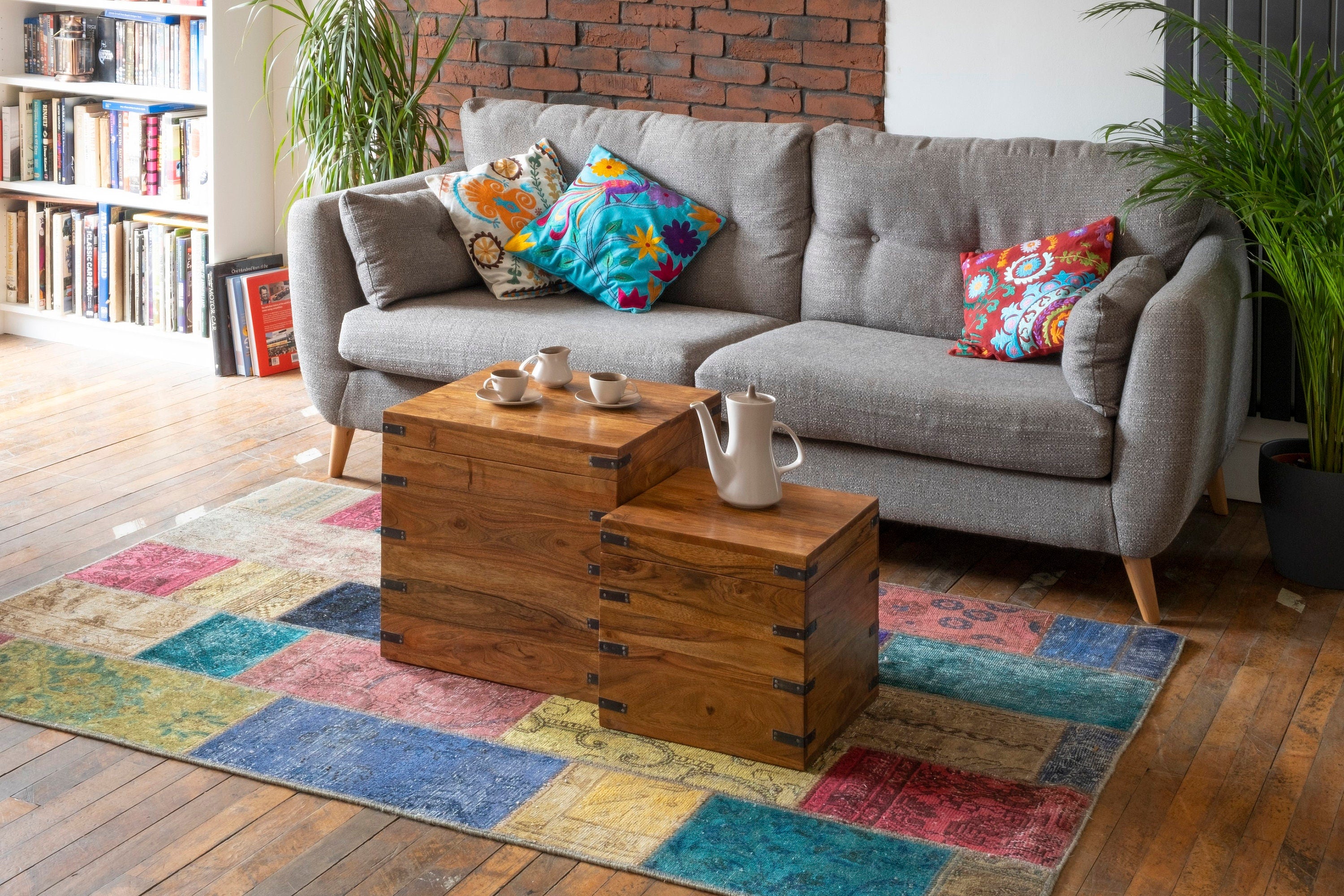 Acacia Nest of chests coffee table side table with storage