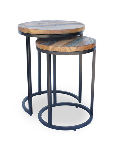 Reclaimed Teak Nesting Tables: Shabby Chic Industrial Set of 2