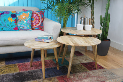 Mango wood set 3 round Side Tables handmade