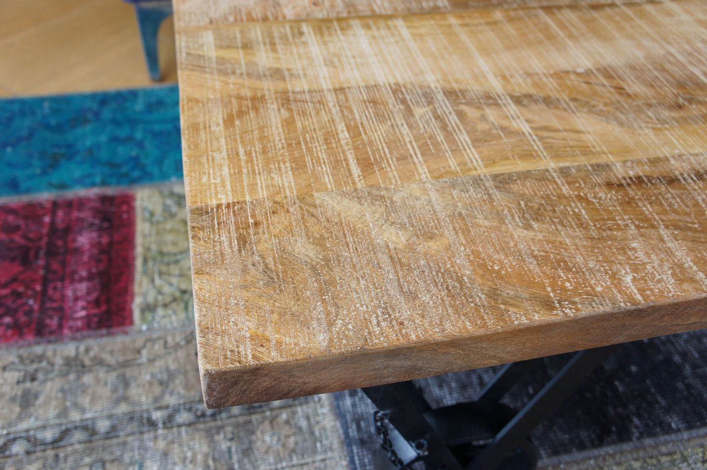 COFFEE TABLE Mango Wood on Iron wheel base