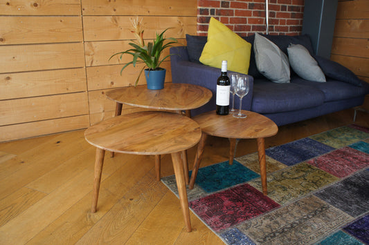 Acacia Wood Triangular side tables set3