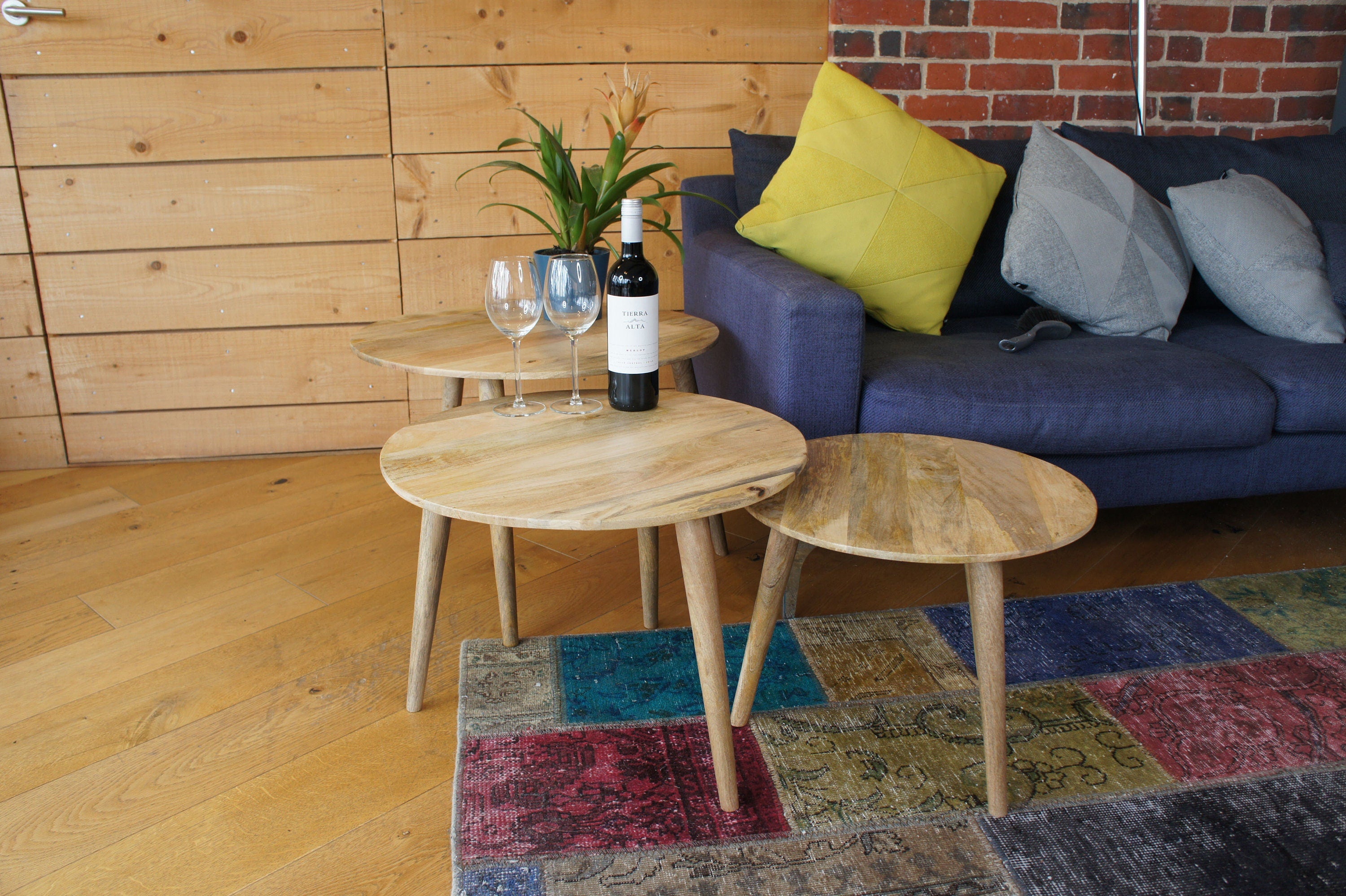 Mango wood set 3 round Side Tables handmade