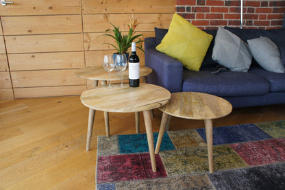 Mango wood set 3 round Side Tables handmade