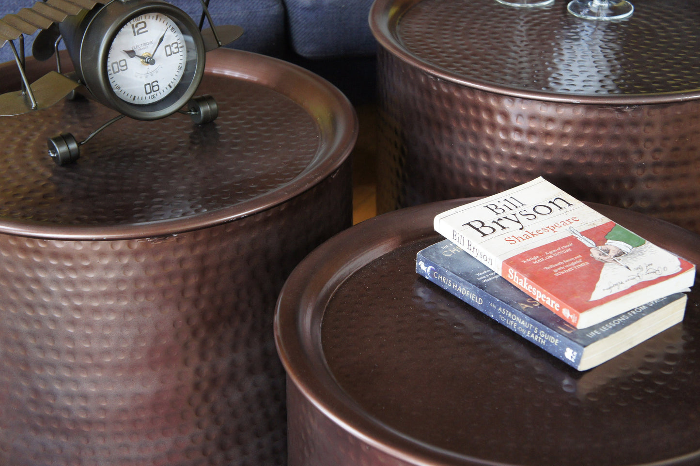 Hammered Iron Drum Nesting tables set 3 Bronze