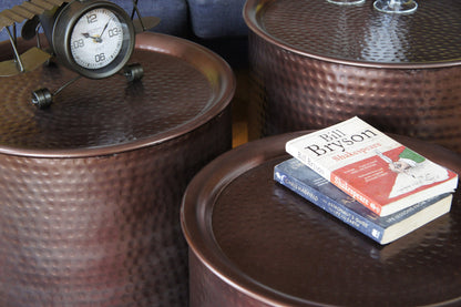 Hammered Iron Drum Nesting tables set 3 Bronze