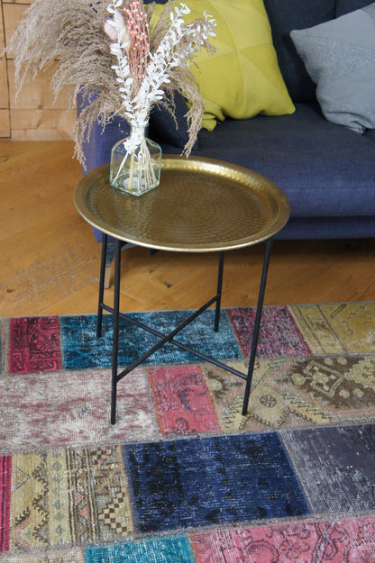 Hammered Iron Plate side table gold finish
