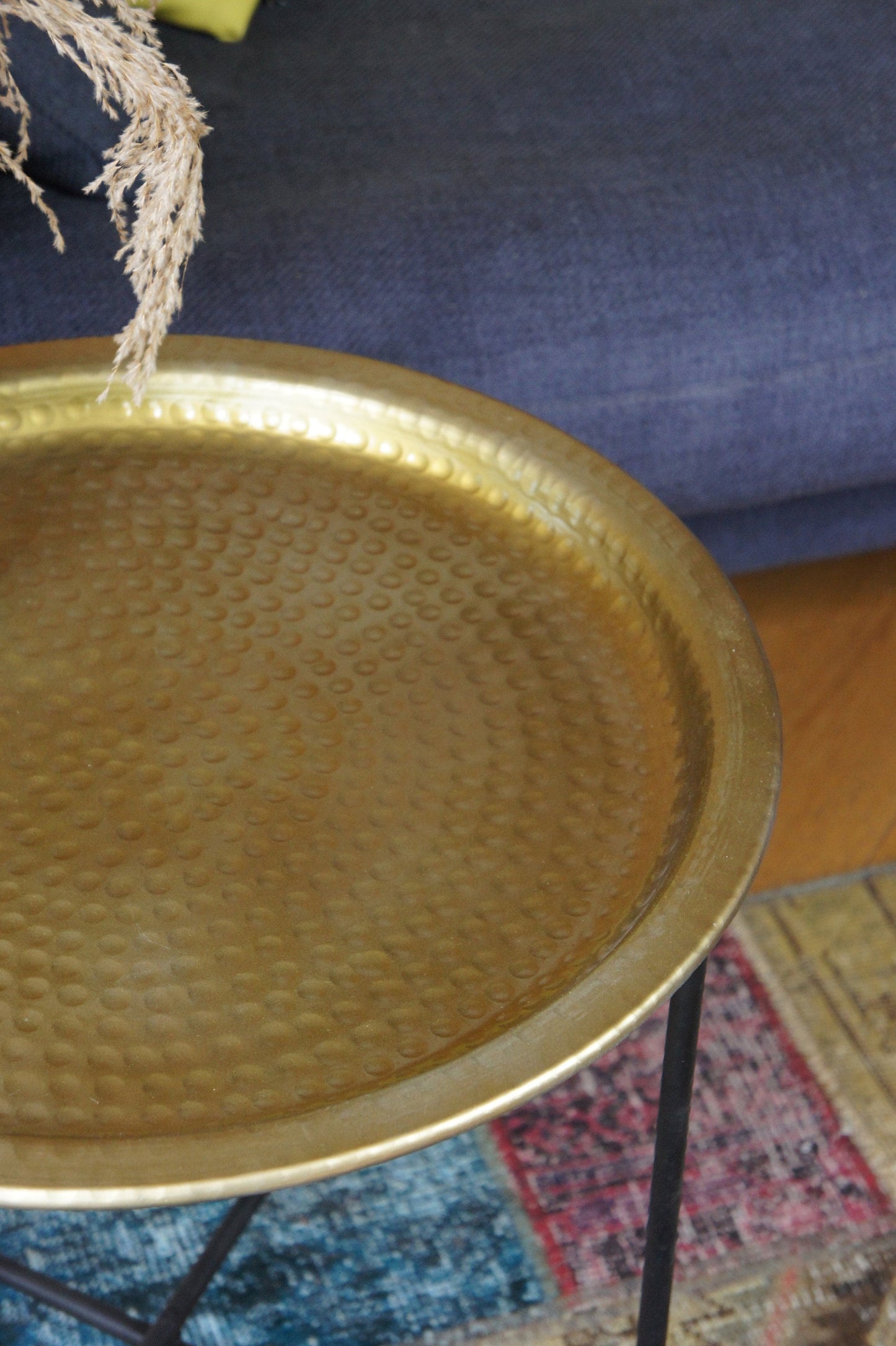 Hammered Iron Plate side table gold finish