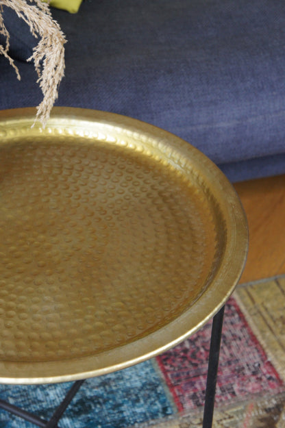 Hammered Iron Plate side table gold finish