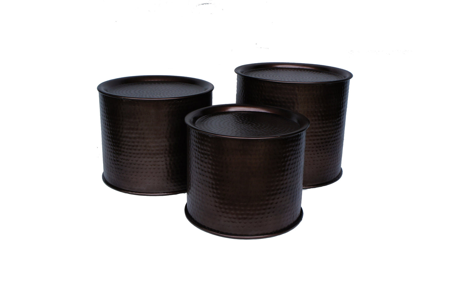 Hammered Iron Drum Nesting tables set 3 Bronze