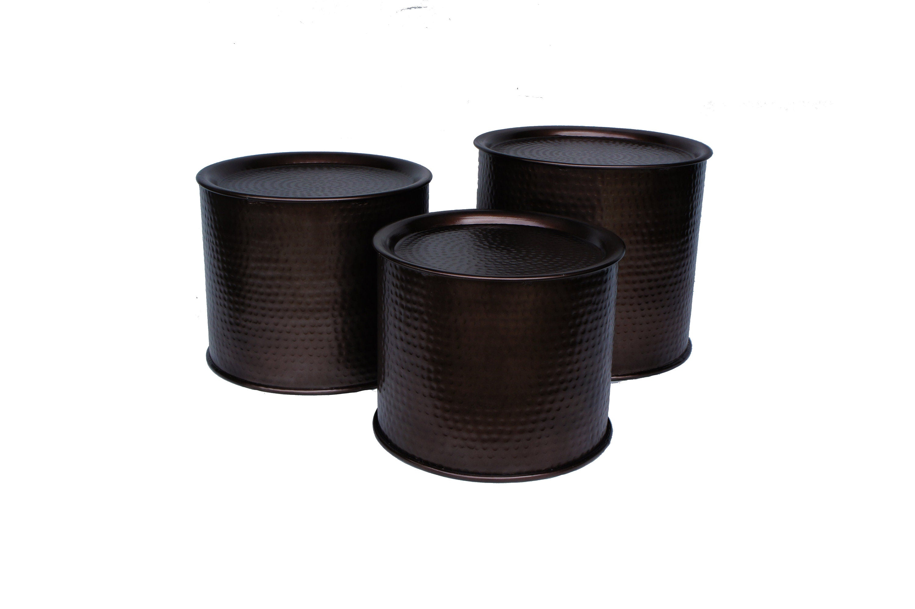 Hammered Iron Drum Nesting tables set 3 Bronze