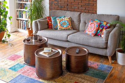 Hammered Iron Drum Nesting tables set 3 Bronze