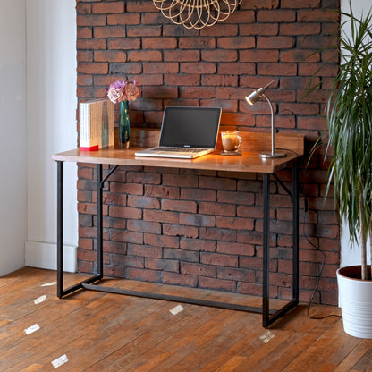 Live Edge Solid Acacia Wood Slab Computer Office Desk Console with Black Iron base