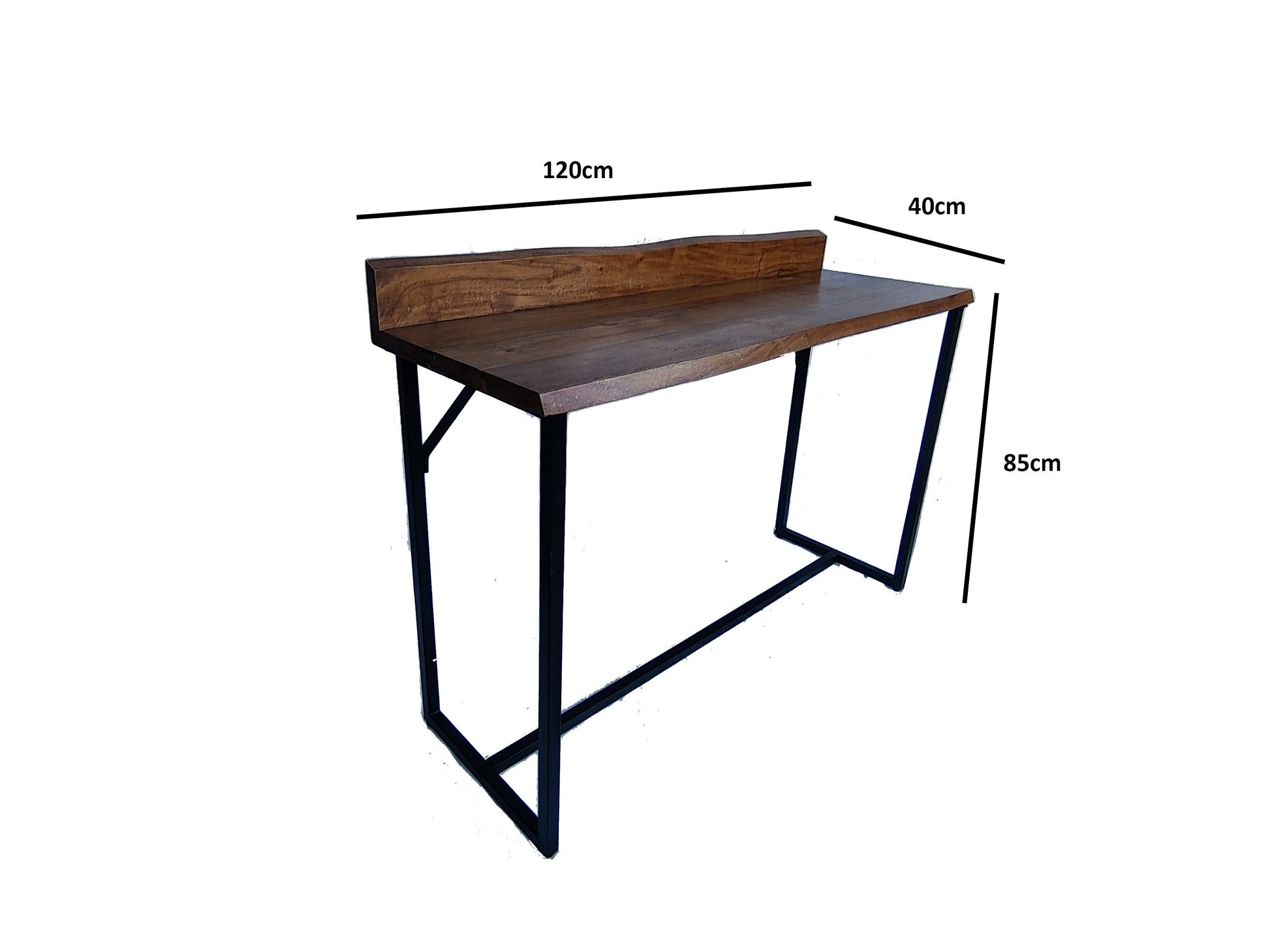 Live Edge Solid Acacia Wood Slab Computer Office Desk Console with Black Iron base