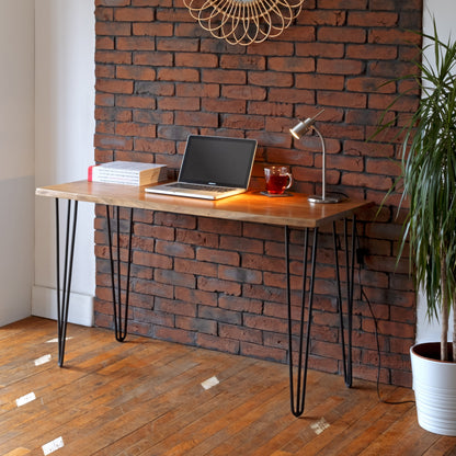 Live Edge Acacia Wood Desk: Black Hairpin Legs, Solid Wood Console