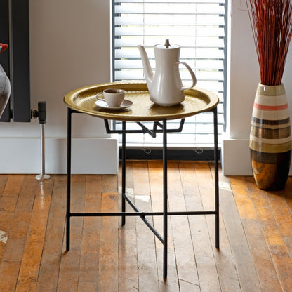 Hammered Iron Plate side table gold finish