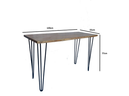 Live Edge Acacia Wood Desk: Black Hairpin Legs, Solid Wood Console