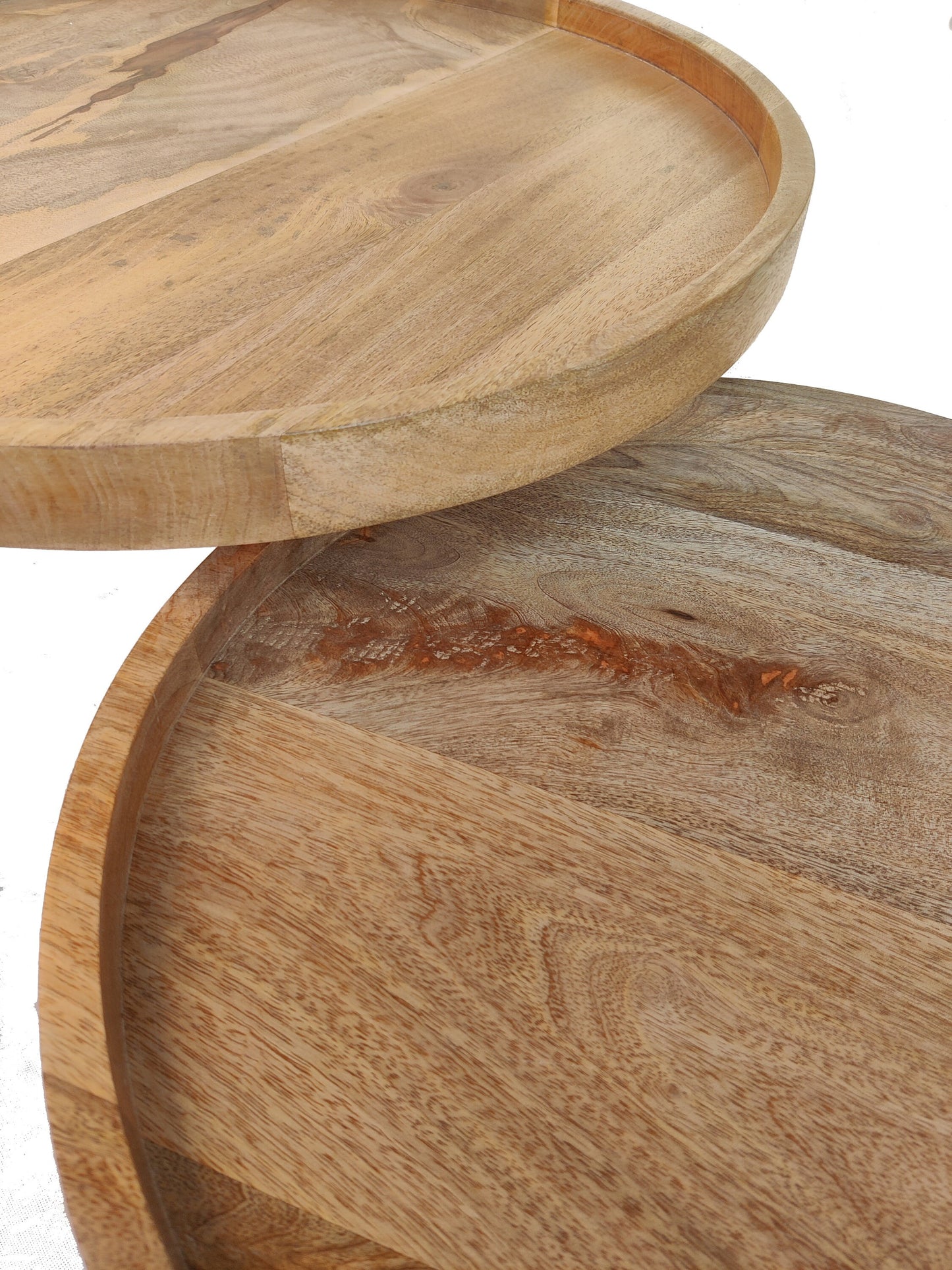 Round side tables, end tables , Mango wood set 2 black iron pin legs