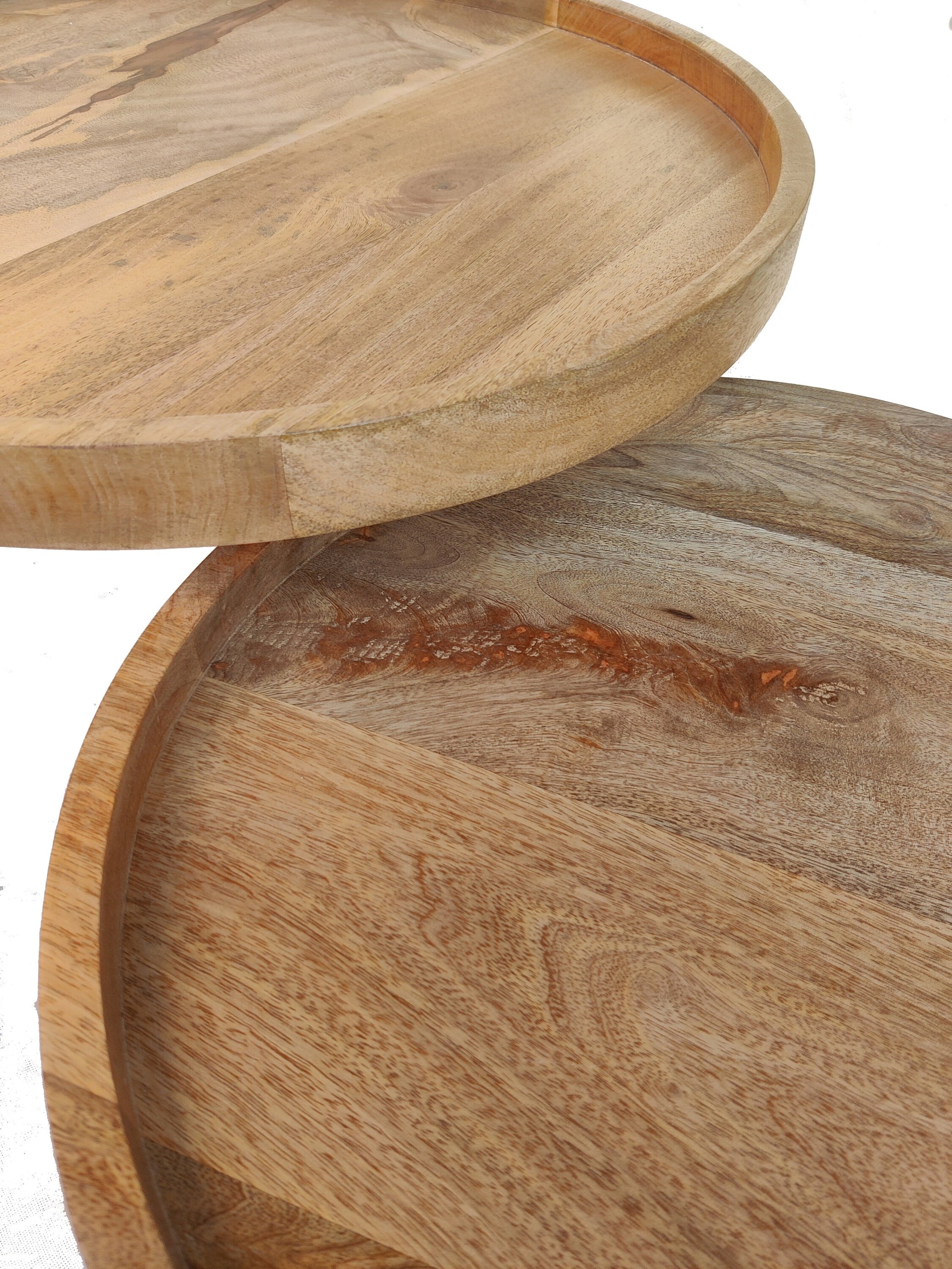 Round side tables, end tables , Mango wood set 2 black iron pin legs