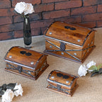 Small chests, trunks, set of 3, Nesting Acacia wood jewellery accessories display