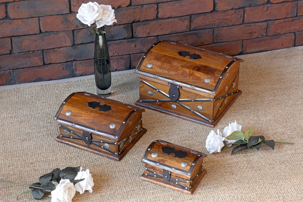 Small chests, trunks, set of 3, Nesting Acacia wood jewellery accessories display