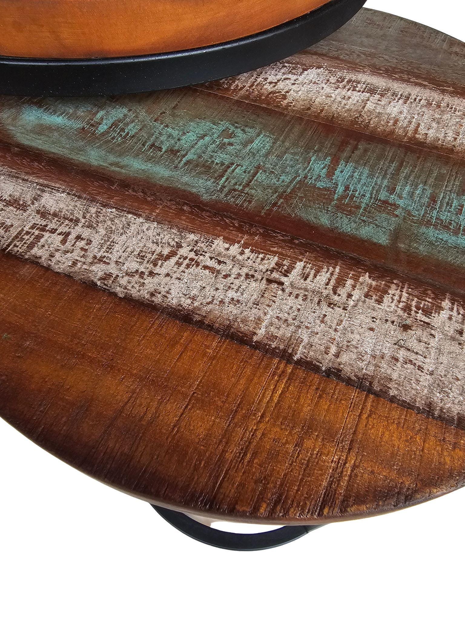 Reclaimed Teak Nesting Tables: Shabby Chic Industrial Set of 2