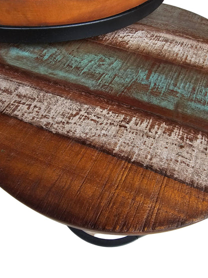 Reclaimed Teak Nesting Tables: Shabby Chic Industrial Set of 2