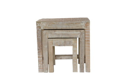 Mango rough sawn distressed white washed nest of tables