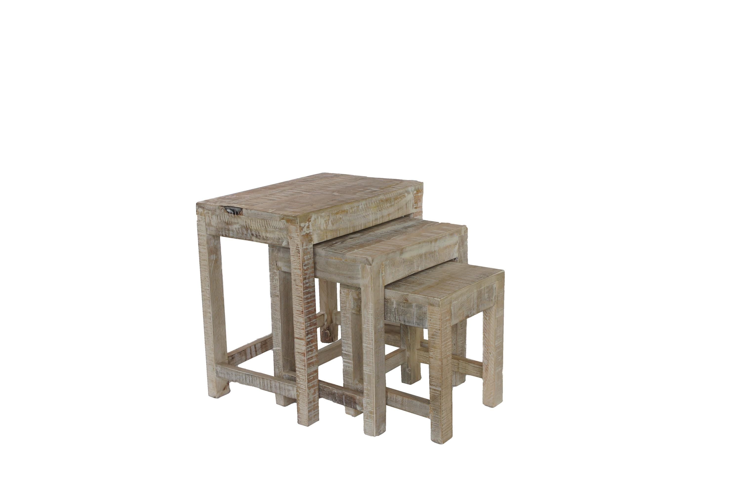 Mango rough sawn distressed white washed nest of tables