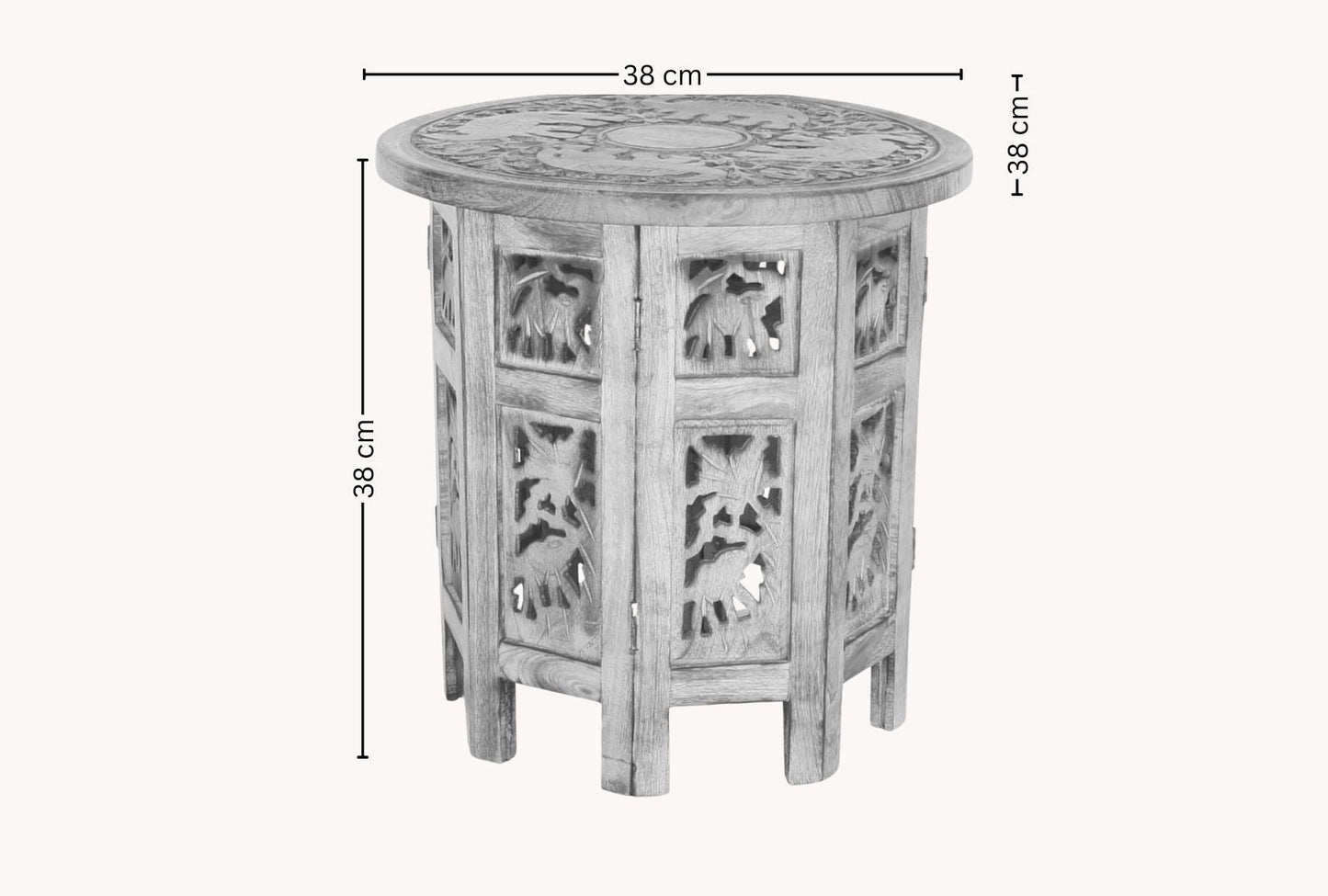 Mangowood Elephant Carved Octagonial Side Table