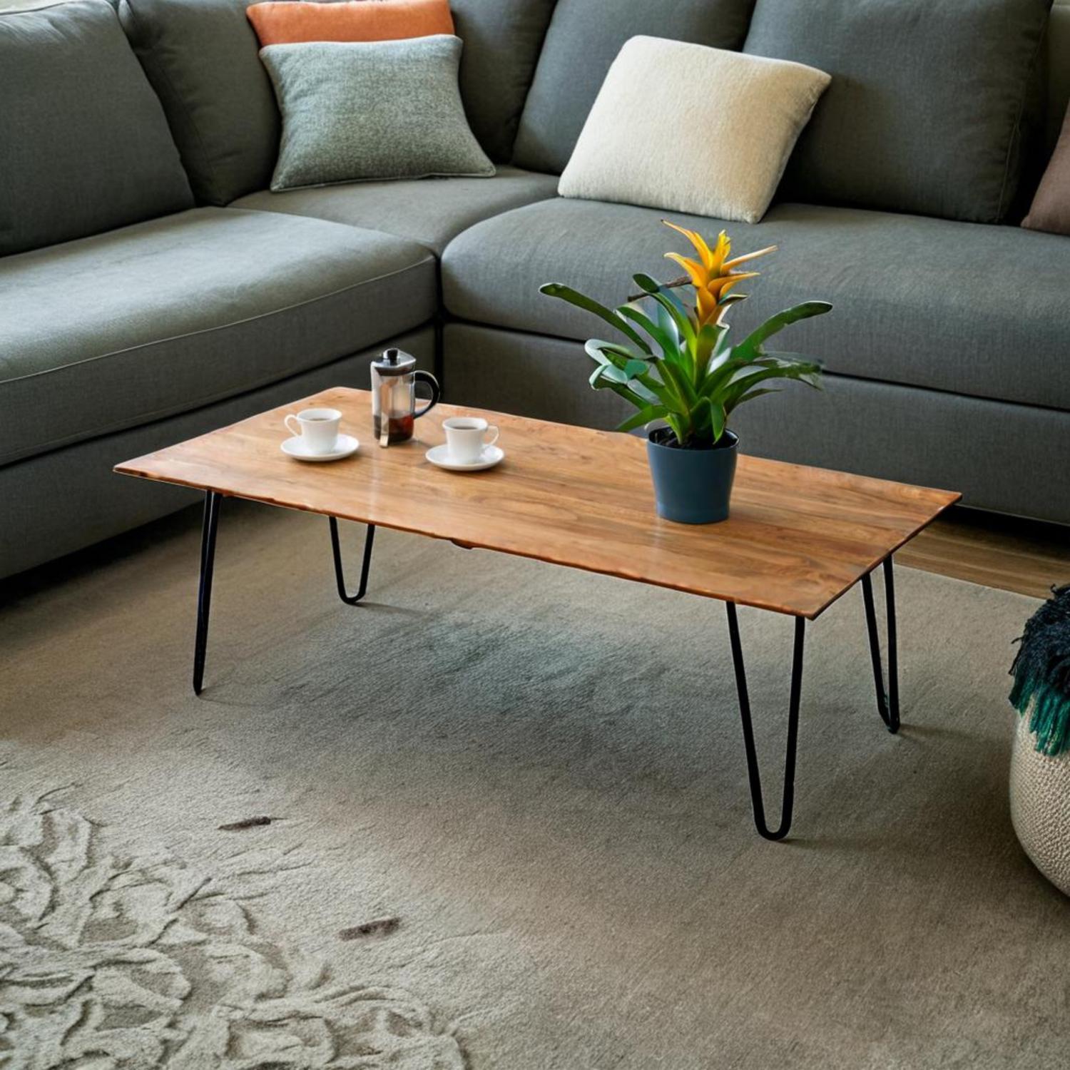 Acacia Wood Coffee Table with Black Iron Hairpin Legs by Naturallivingonline
