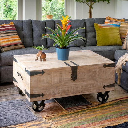 Mango wood Chest Coffee Table on Wheels