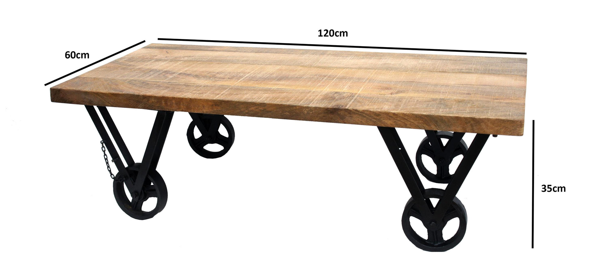 COFFEE TABLE Mango Wood on Iron wheel base