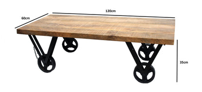 COFFEE TABLE Mango Wood on Iron wheel base