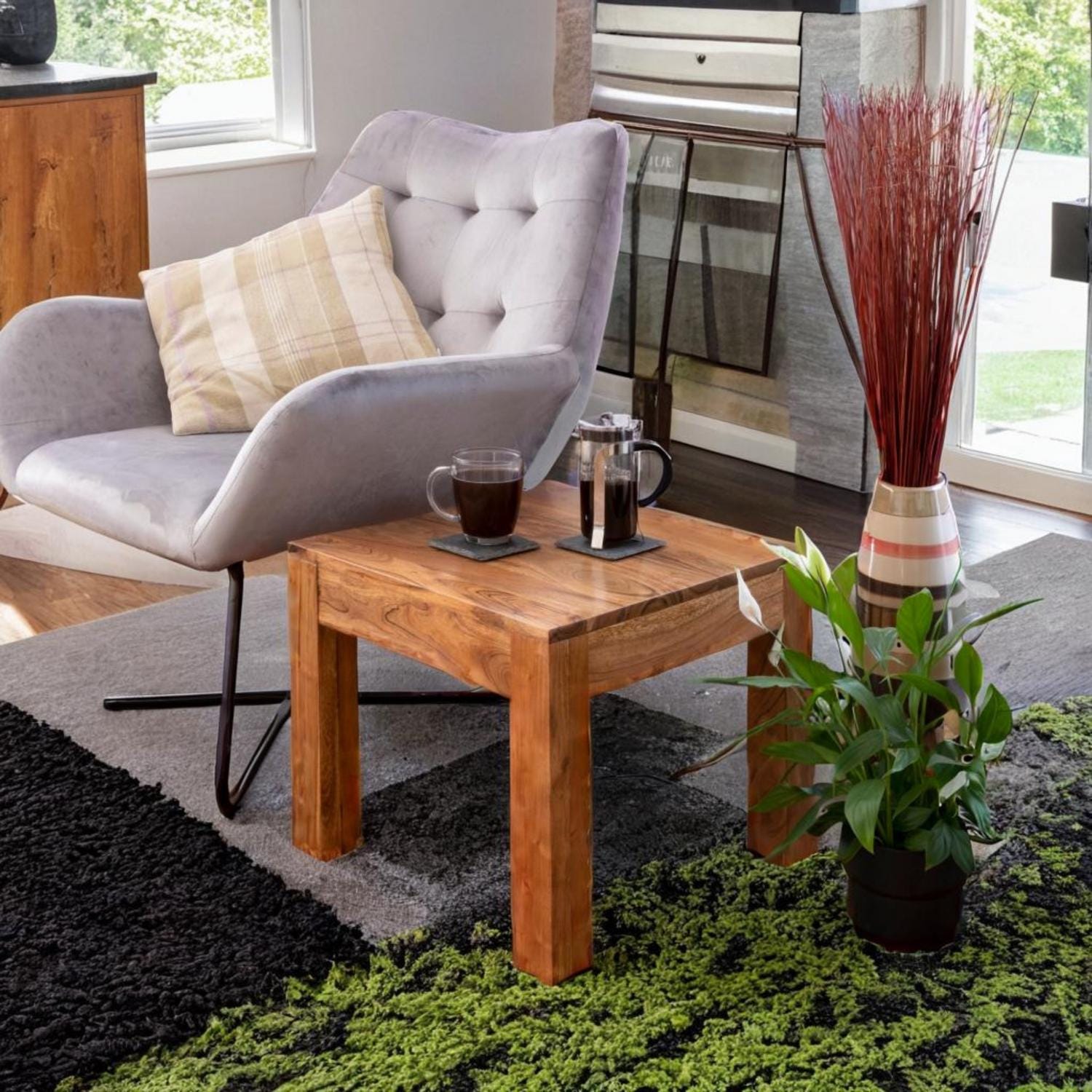 Acacia wood Cube Coffee Side Table